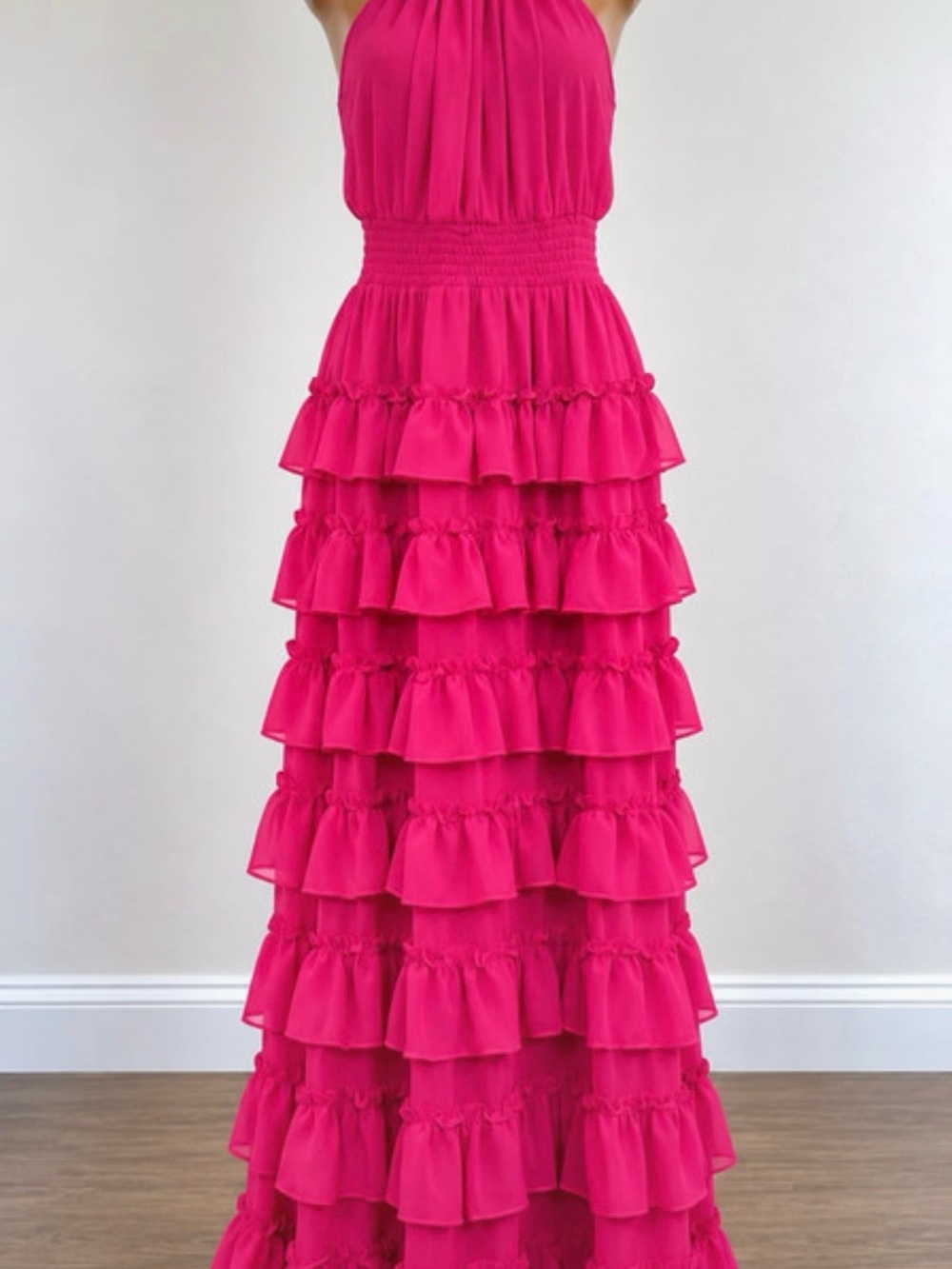 MSK Hot Pink Tiered Ruffle Maxi Dress for Girls